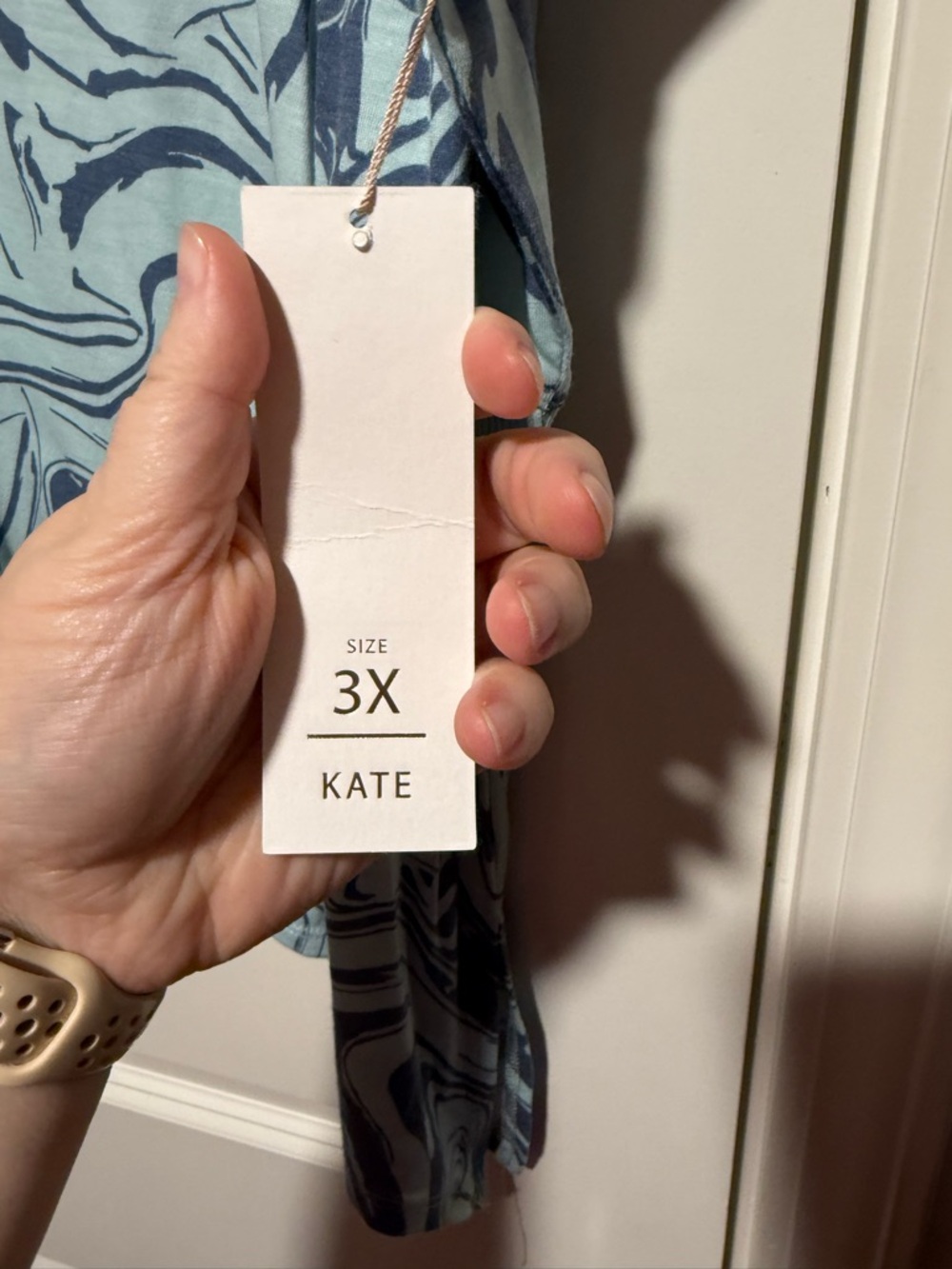 LuLaRoe Light Blue & Navy Marble-Print Tunic - Picture 3 of 3